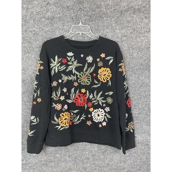 Driftwood Women’s Large Nightblooms Black with Multicolor Embroidery Sweatshirt - Picture 1 of 11